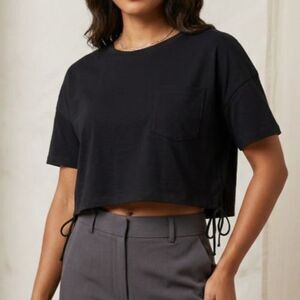 Halara Black Stretchy Boxy Cropped Side Tie Pocket Tee Size XS